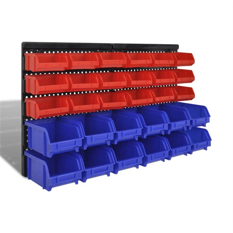vidaXL Jeu de paniers muraux de Stockage Plastique 30pcs Bleu et Rouge
