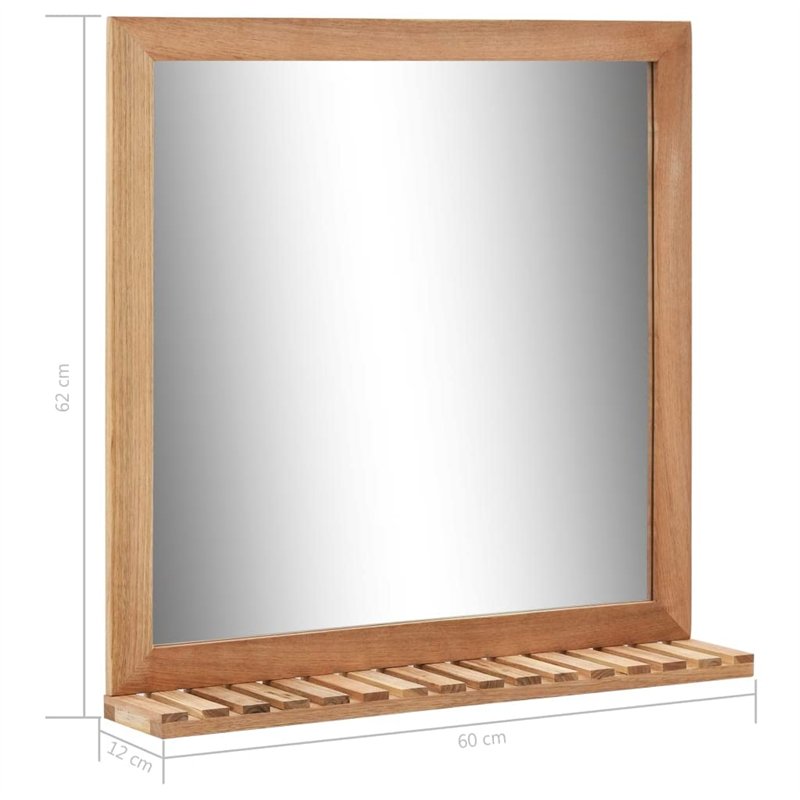 Image secondaire de vidaXL Bois de Noyer Massif Miroir de Salle de Bain Miroir Mural Miroir avec Etagère et Cadre Maison Intérieur Toilette Salle d'