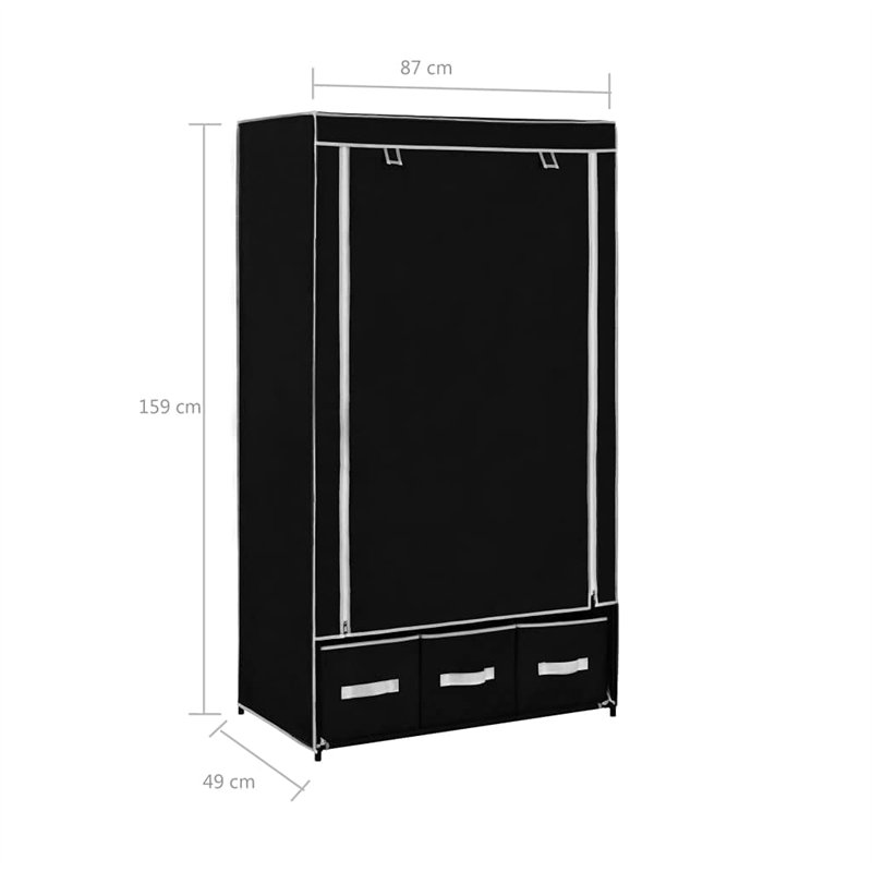 Image secondaire de vidaXL Armoire à 3 tiroirs en Tissu Noir 87 x 49 x 159 cm