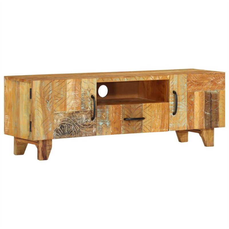vidaXL Meuble TV Sculpté à la Main Bois de Récupération Armoire Basse Multimédia Stéréo Armoire Stéréo Salon Salle de Séjour Int