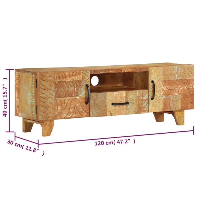 Image secondaire de vidaXL Meuble TV Sculpté à la Main Bois de Récupération Armoire Basse Multimédia Stéréo Armoire Stéréo Salon Salle de Séjour Int