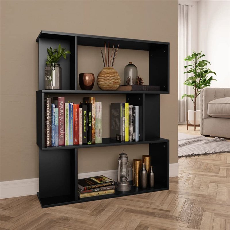 Image secondaire de vidaXL Bibliothèque Séparateur de Pièce Etagère à Livres Cloison de Séparation Meuble de Rangement Salon Chambre Bureau Noir Agg