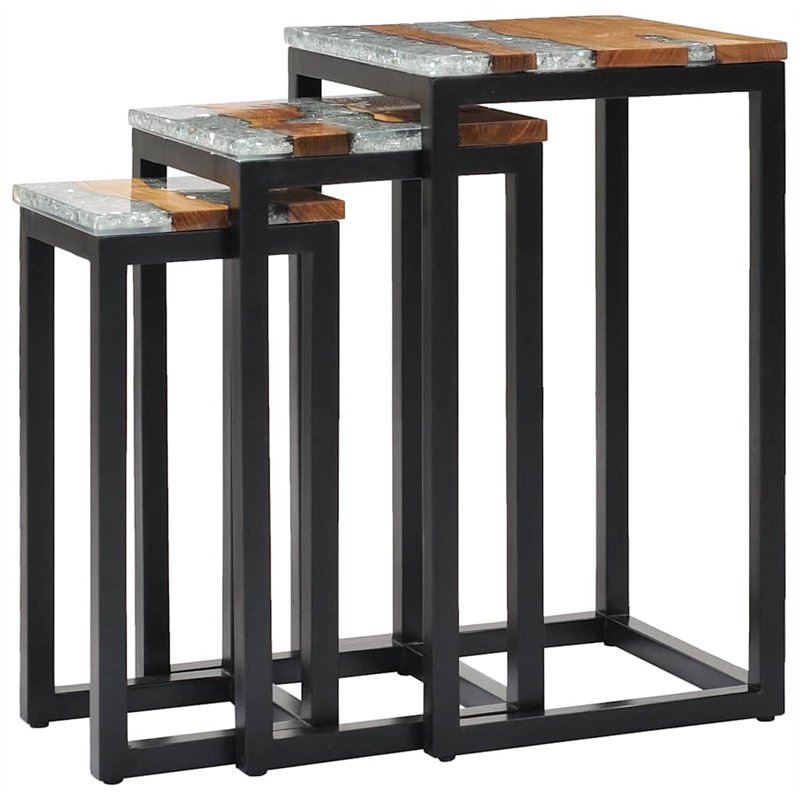vidaXL Tables Gigognes 3 pcs Tables Basses Table d'Appoint Table de Salon Maison Chambre à Coucher Salle de Séjour Polyrésine Bo