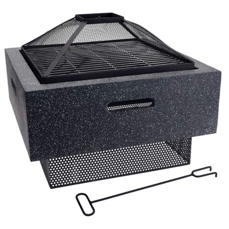 HHP Brasero Moderne avec Attrape-étincelles - 52 x 52 x 30 cm - Extrêmement Stable - Poids : 13 kg - Grille Amovible
