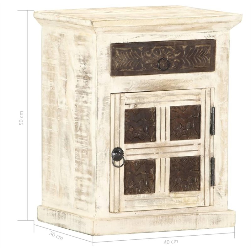 Image secondaire de vidaXL Table de Chevet Table de Nuit Armoire de Chevet avec 1 Tiroir et 1 Porte Chambre à Coucher Blanc 40x30x50 cm Bois de Mang