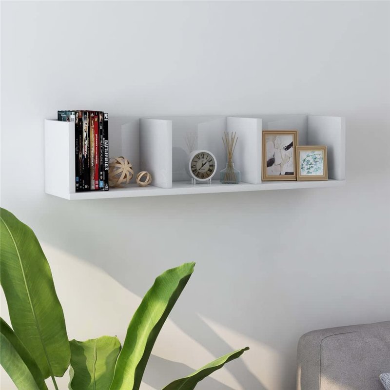 Image secondaire de vidaXL Étagère Murale à CD, Organisateur de Maison Suspendu, Meuble de Rangement Salon Salle de Séjour, Blanc Brillant Bois d’In