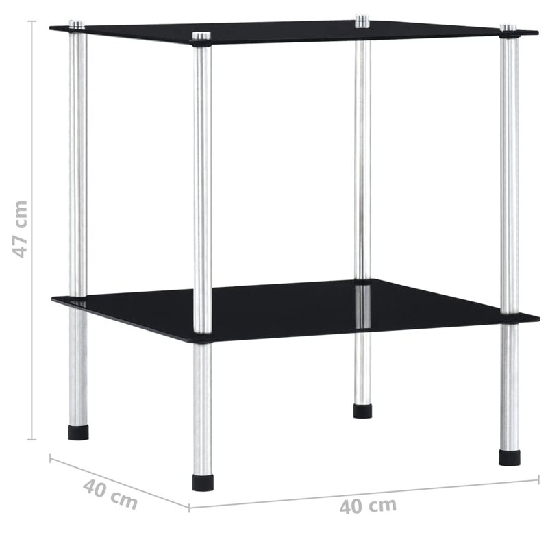 Image secondaire de vidaXL Regal mit 2 Ebenen Schwarz 40 x 40 x 47 cm Hartglas