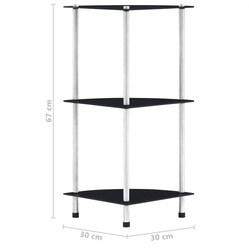 Image secondaire de vidaXL Regal mit 3 Ebenen Schwarz 30 x 30 x 67 cm Hartglas