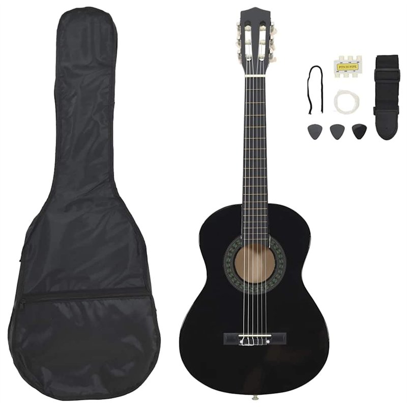 vidaXL ts-ideen Lot de 8 guitares classiques pour débutants et amateurs Noir 1/2