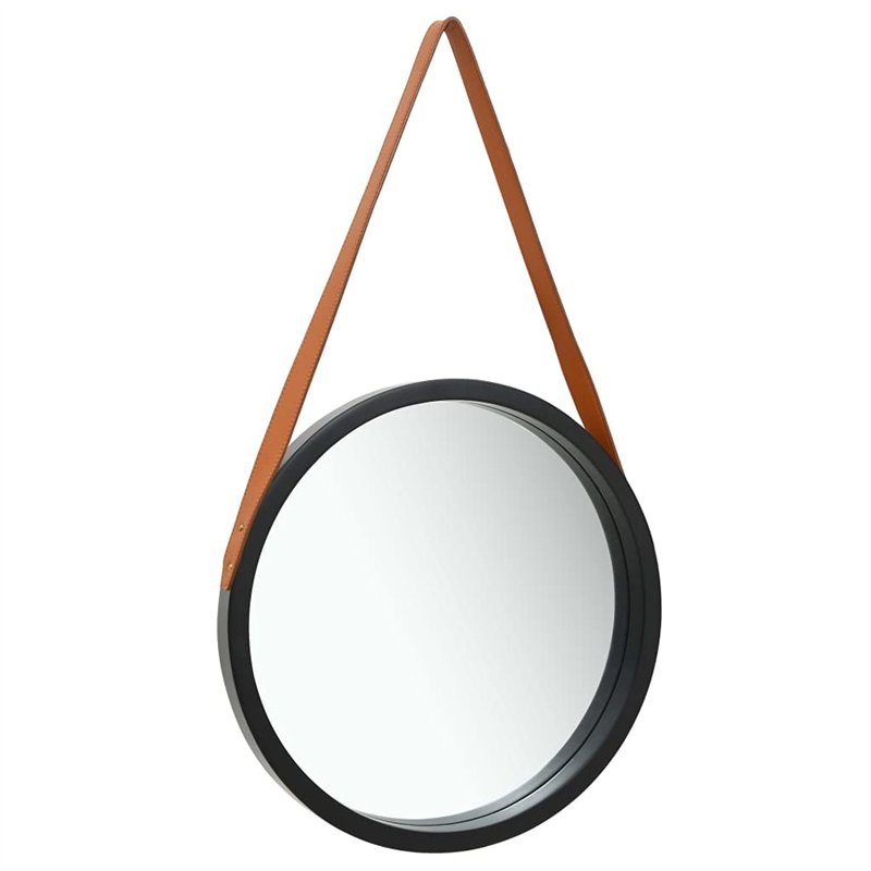 vidaXL Miroir Mural avec Sangle Noir 50 cm