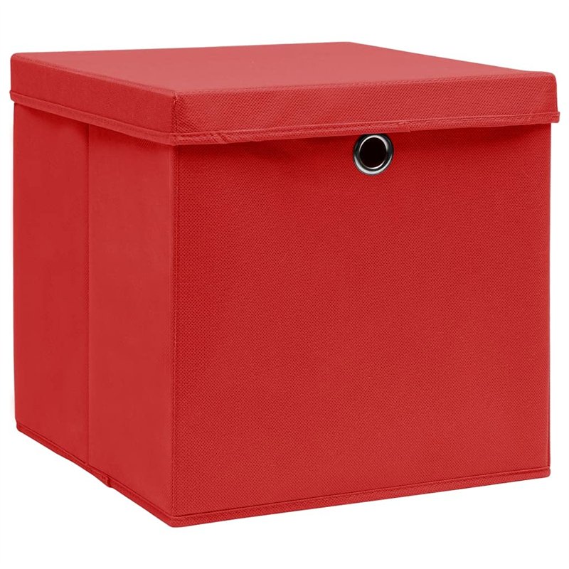 Image secondaire de VidaXL Lot de 10 boîtes de rangement avec couvercle Tissu rouge 32 × 32 × 32 cm