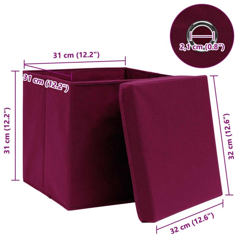 Image secondaire de Boîtes de rangement 4 pcs Rouge foncé 32x32x32 cm Tissu