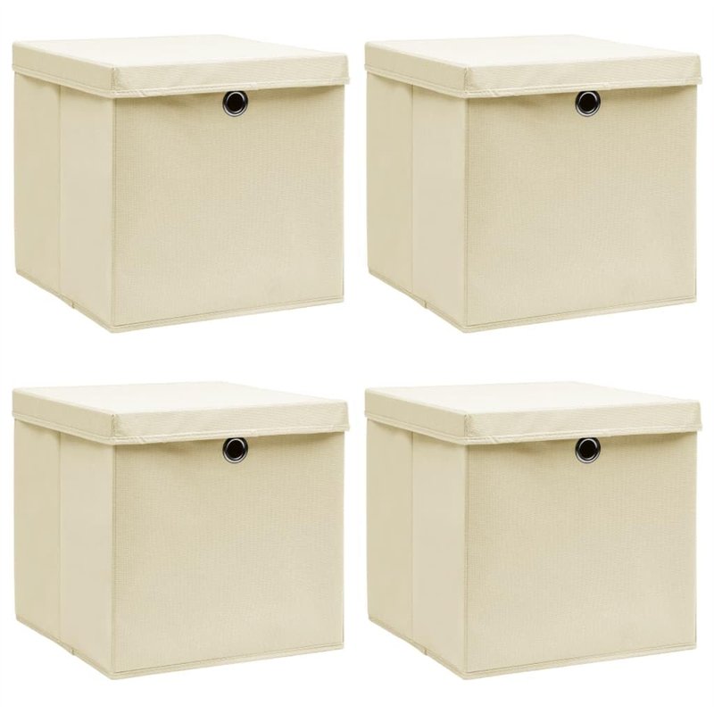 vidaXL Lot de 4 boîtes de rangement avec couvercle Crème 32 x 32 x 32 cm