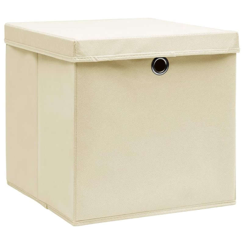 Image secondaire de vidaXL Lot de 4 boîtes de rangement avec couvercle Crème 32 x 32 x 32 cm