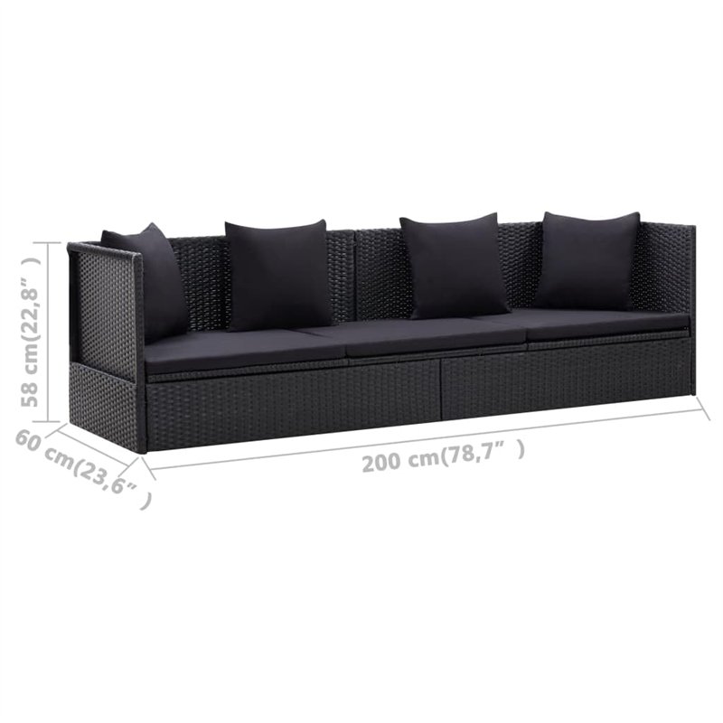 Image secondaire de VidaXL Canapé de jardin avec coussin et coussin en polyrotin Noir