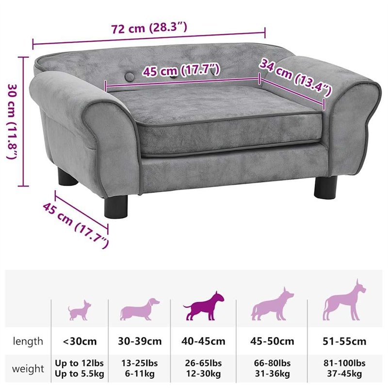 Image secondaire de vidaXL Canapé pour Chien Gris 72x45x30 cm Peluche Sofa pour Chat Animaux