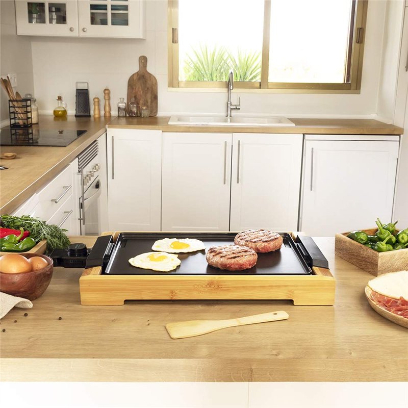 Image secondaire de Cecotec Tasty&Grill 2000 Plancha électrique en bambou Puissance 2 000 W, structure en bambou, thermostat réglable, plaque plate,