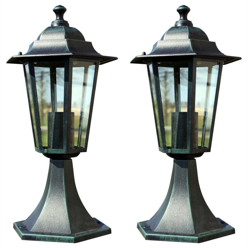 vidaXL 2X Lampes de Jardin Luminaire d'Allée Eclairage de Patio Lanterne de Jardin Lampe sur Pied de Terrasse Extérieur Vert Fon