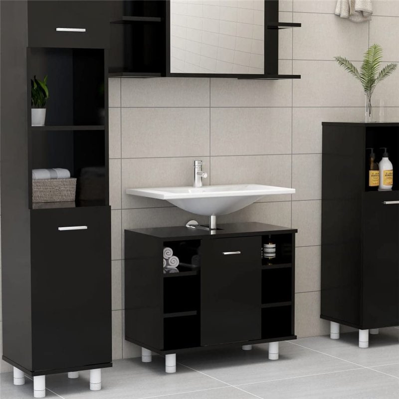 Image secondaire de vidaXL Armoire de Salle de Bain Noir 60x32x53,5 cm Aggloméré