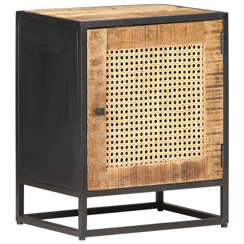 Table de Nuit 40x30x50 cm Bois de Mangue Brut et roseaux naturels