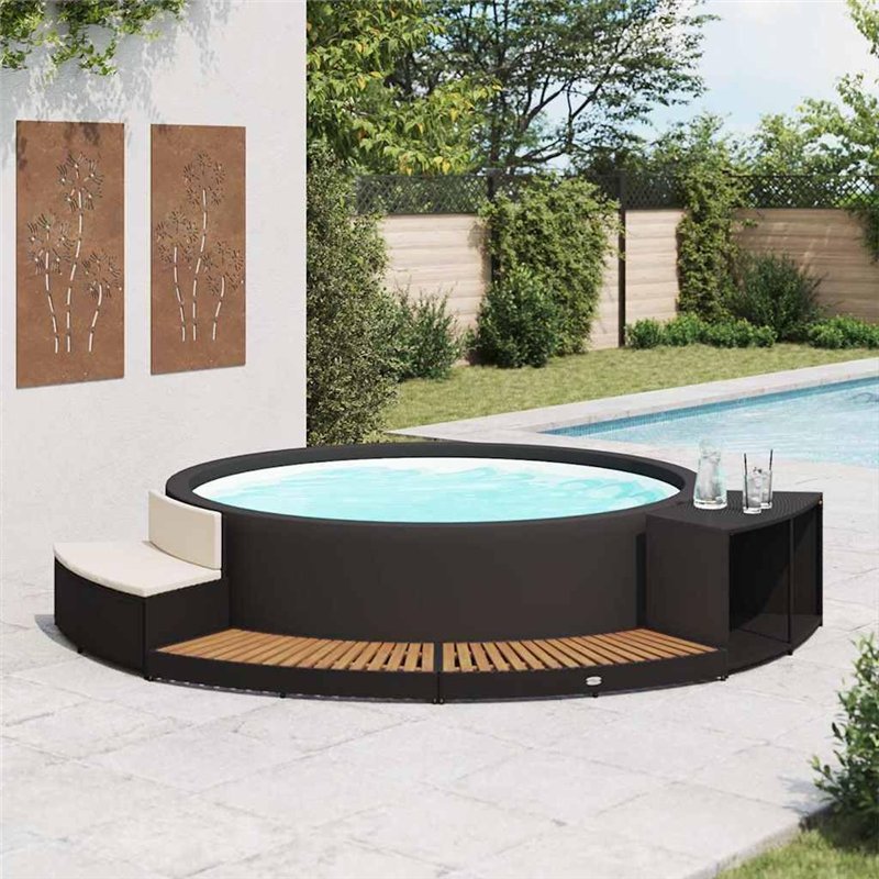 Image secondaire de vidaXL Cadre de Spa Accessoire de Spa Marche de Spa Bordure Bord de Spa Résistance aux Intempéries Noir Résine Tressée Bois d'Ac
