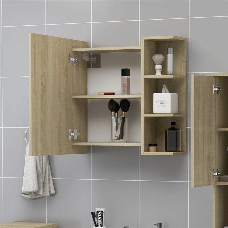 Image secondaire de vidaXL - Bad-Spiegelschrank Sonoma-Eiche 62,5x20,5x64 cm Spanplatte