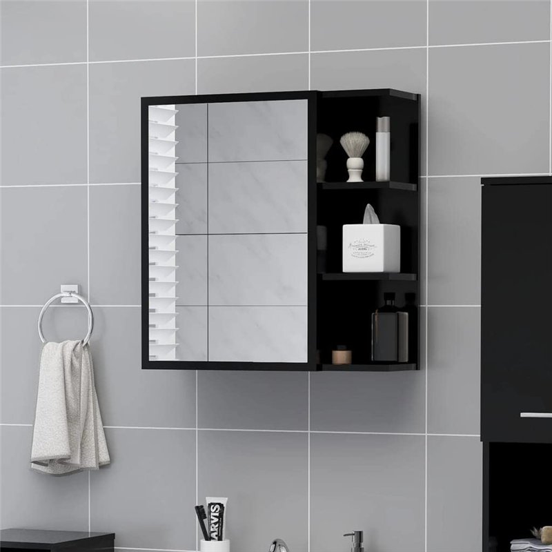 Image secondaire de vidaXL Armoire à Miroir de Salle de Bain Armoire Murale Meuble de Rangement Armoire de Rangement Intérieur Noir 62,5x20,5x64 cm