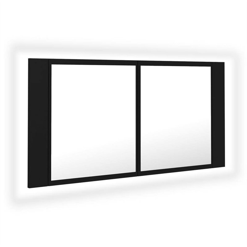 vidaXL Armoire à Miroir de Salle de Bain LED, Meuble de Rangement, Armoire de Toilette, Organisateur de Maison Intérieur, Noir A