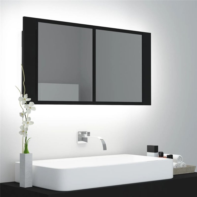 Image secondaire de vidaXL Armoire à Miroir de Salle de Bain LED, Meuble de Rangement, Armoire de Toilette, Organisateur de Maison Intérieur, Noir A