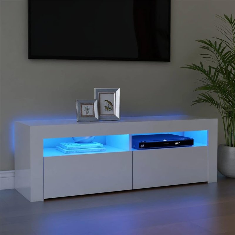 Image secondaire de TV-Schrank mit LED-Leuchten Hochglanz-Weiß 120x35x40 cm