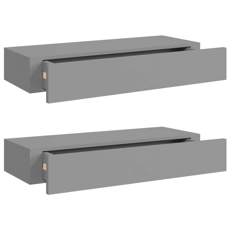 vidaXL 2X Etagères à Tiroirs Murales Etagères Flottantes Suspendues Supports Muraux Salon Salle de Séjour Maison Intérieur Gris
