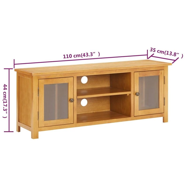 Image secondaire de vidaXL TV Cabinet 110x35x44 cm Solid Oak Wood, TV Unit, TV Stand, Side Cabinet, TV Units, TV Stands, Side cabinets, Wooden Cabin
