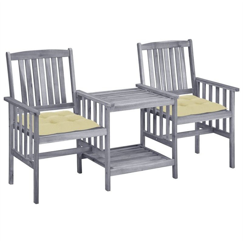 vidaXL Acacia Solide Chaises de Jardin avec Table à Thé et Coussins Fauteuils de Salle à Manger d'Extérieur Mobilier de Patio Me