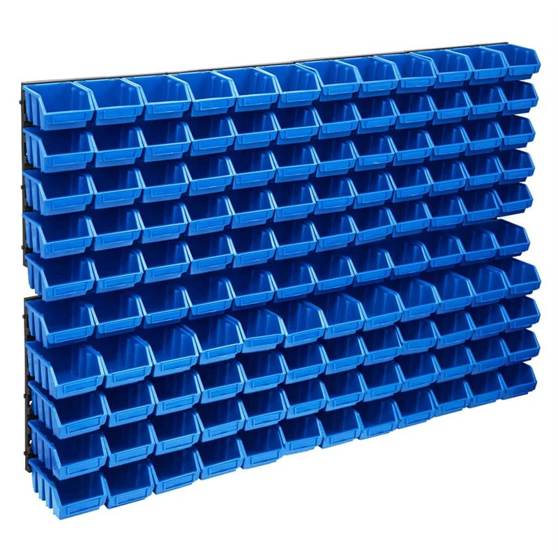 vidaXL Kit de Bacs de Stockage et Panneaux Muraux 128 pcs Boîte d'Empilage Système de Stockage d'Outils Garage Atelier de Bricol