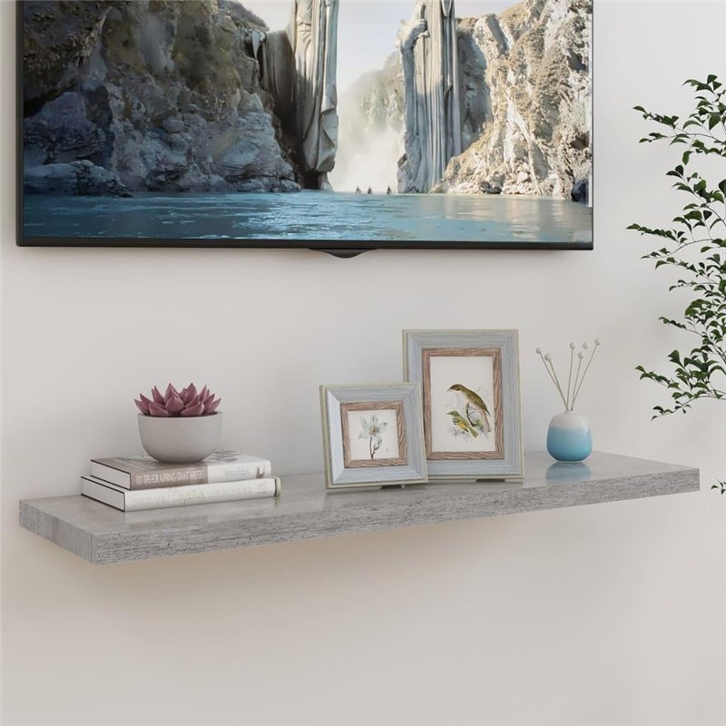 Image secondaire de vidaXL Etagère Murale Flottante Etagère Suspendue Support Mural Etagère de Salon Salle de Séjour Maison Intérieur Gris Béton 90x