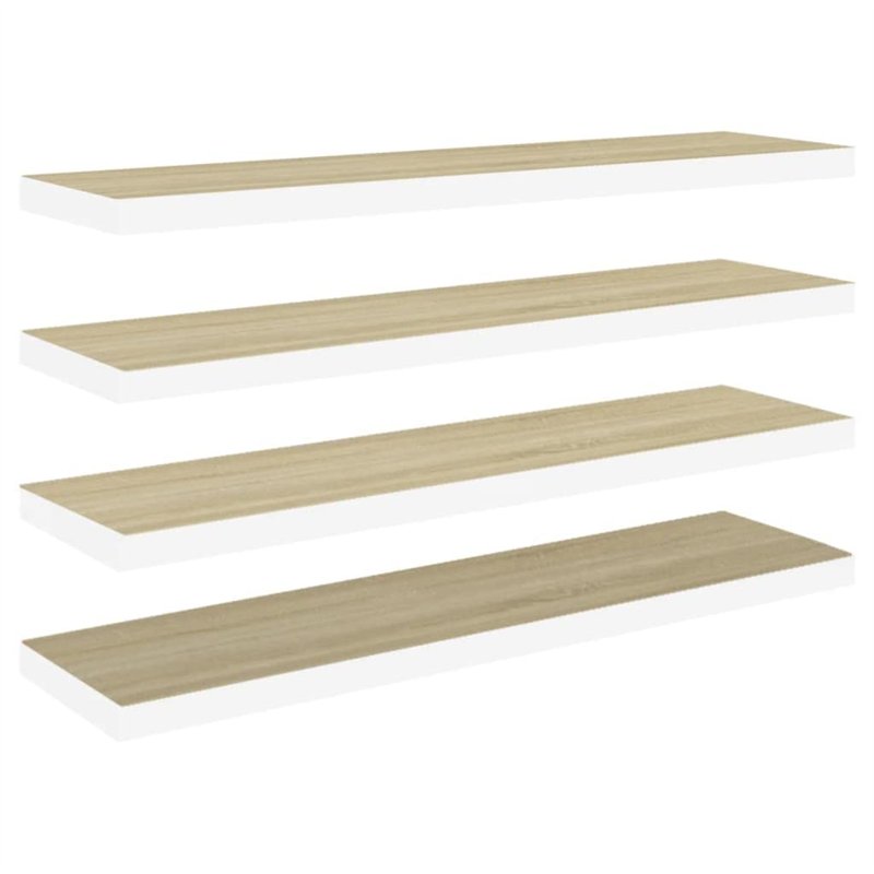 vidaXL 4X Etagères Murales Flottantes Etagères Suspendues Supports Muraux Salon Salle de Séjour Maison Intérieur Chêne et Blanc