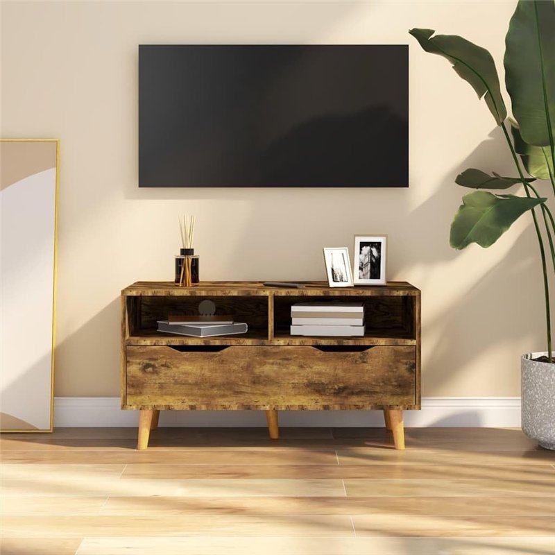 Image secondaire de VidaXL Meuble TV Chêne fumé 90x40x48,5 cm Aggloméré, Meuble Salon