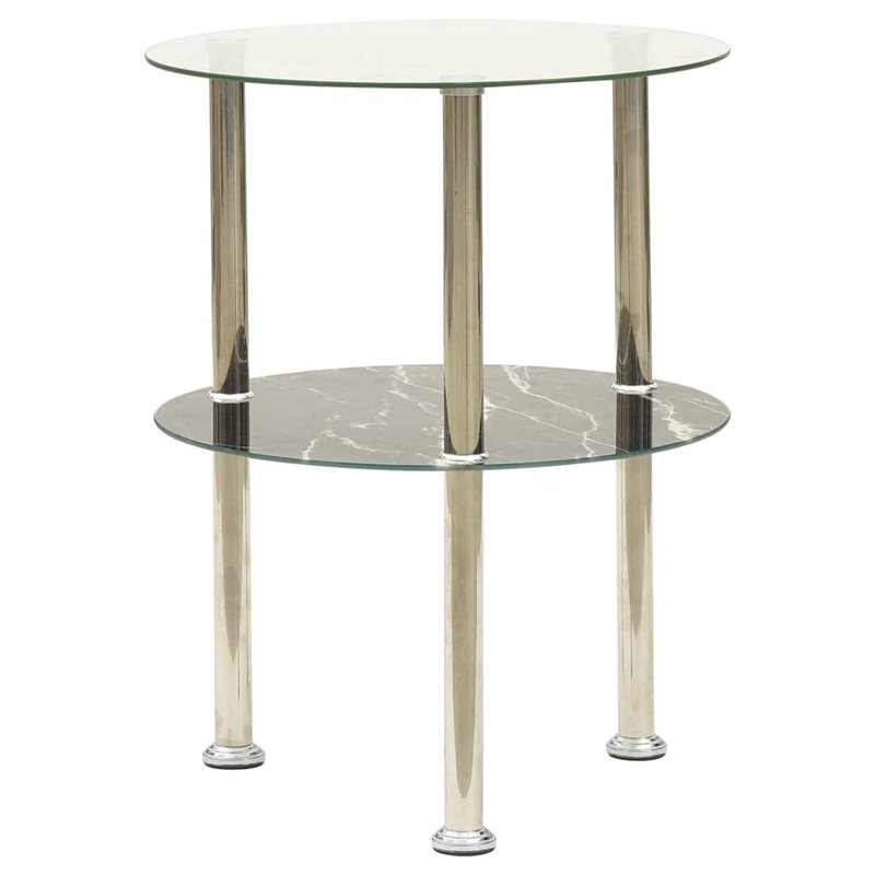 Image secondaire de 322789 vidaXL 2-Tier Side Table Transparent & Black 38 cm Tempered Glass