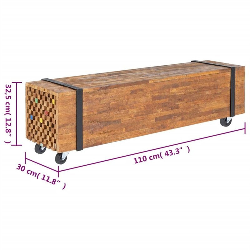 Image secondaire de VidaXL Meuble TV 110x30x32,5 cm Bois de teck massif