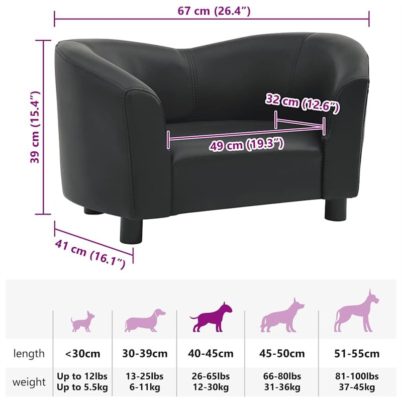 Image secondaire de VidaXL Canapé pour chien Noir 67x41x39 cm Similicuir