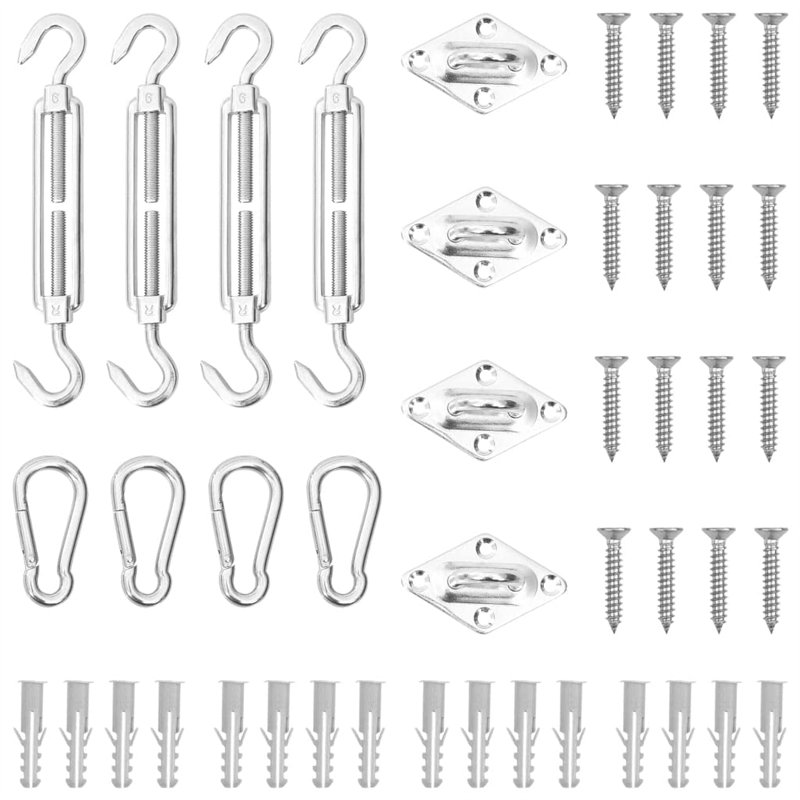 vidaXL Jeu d'Accessoires de Voile d'Ombrage 12 pcs Fixation d'Auvent Accessoires d'Ecran Kit de Montage pour Store Acier Inoxyda