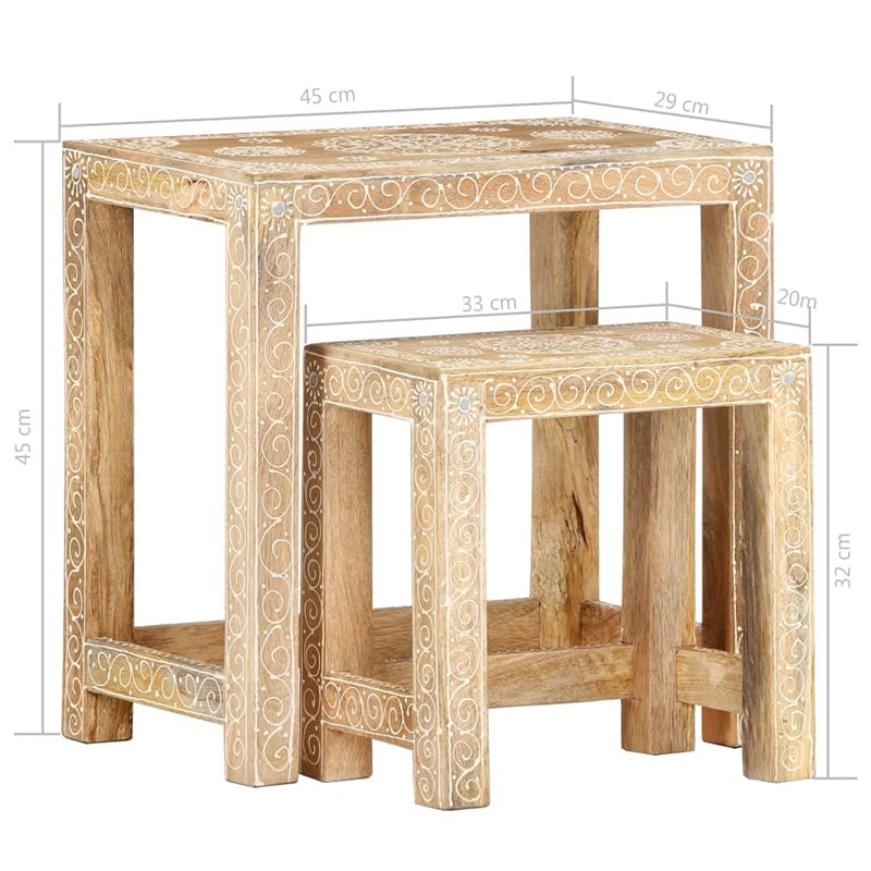 Image secondaire de vidaXL Tables d'Appoint Peintes à la Main 2 pcs Table Gigogne Table d'Appoint Table Basse Table de Salon Table de Canapé Bois de