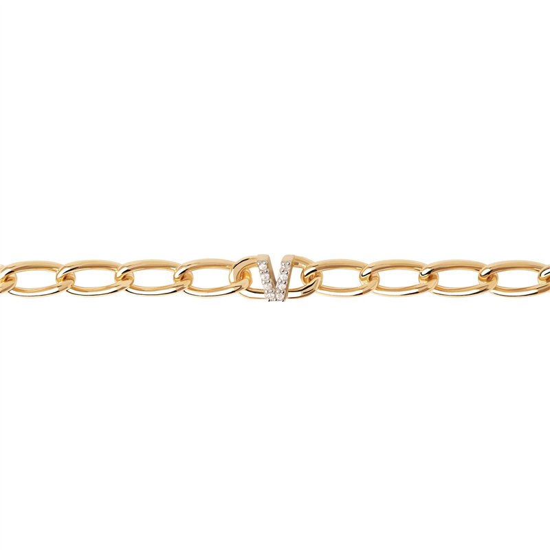 PDPaola Letter Bracelet maille gourmette lettre or 19 V, Onesize, Argent sterling, Oxyde de zirconium