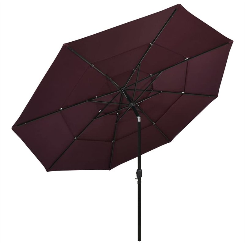Image secondaire de Parasol de jardin à 3 niveaux mât en aluminium rouge bordeaux