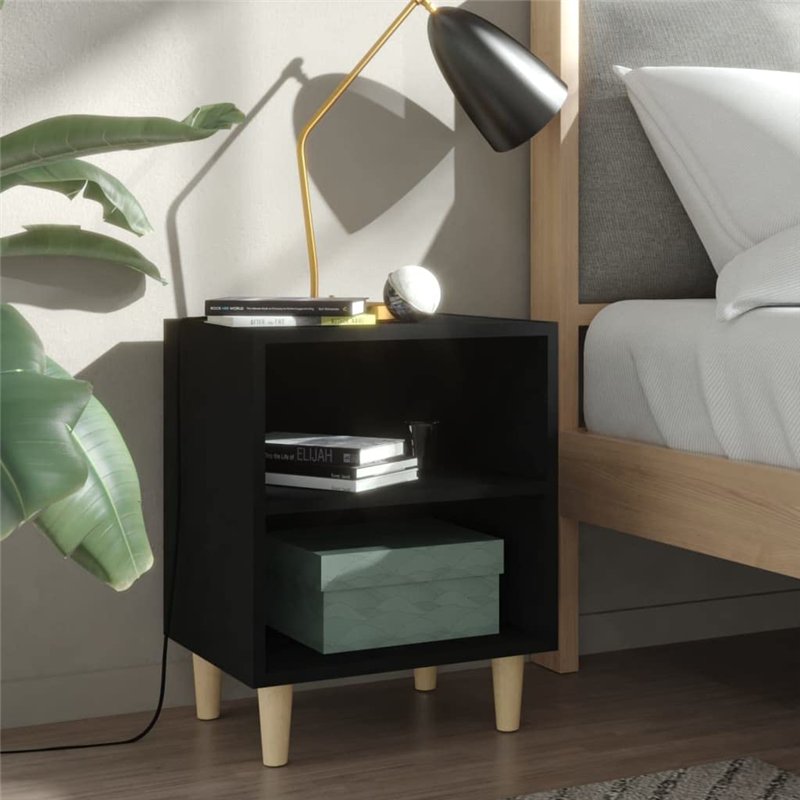 Image secondaire de Comodino con Gambe in Legno Massello Nero 40x30x50 cm