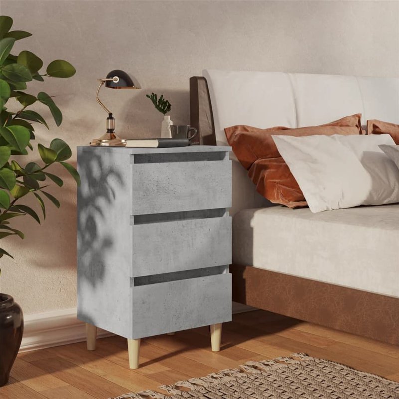 Image secondaire de vidaXL Table de chevet avec pieds en bois massif Gris béton 40 x 35 x 69 cm