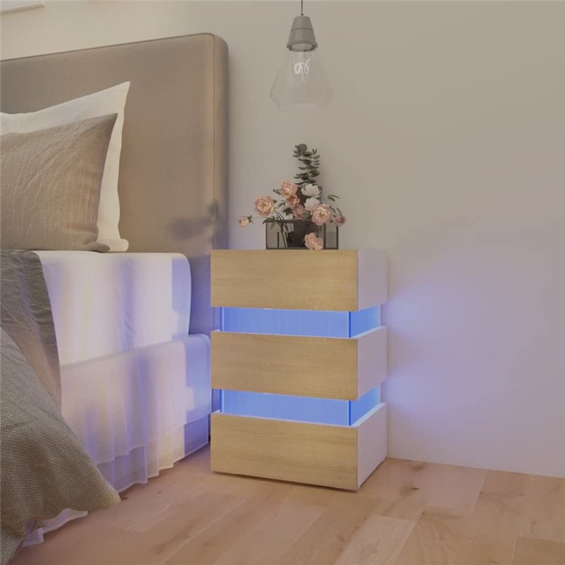 Image secondaire de vidaXL Comodino con Luci LED Bianco e Sonoma 45x35x67cm in Multistrato