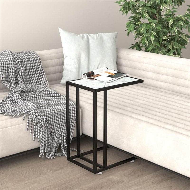 Image secondaire de Table d appoint ordinateur Marbre blanc 50x35x65cm Verre trempé