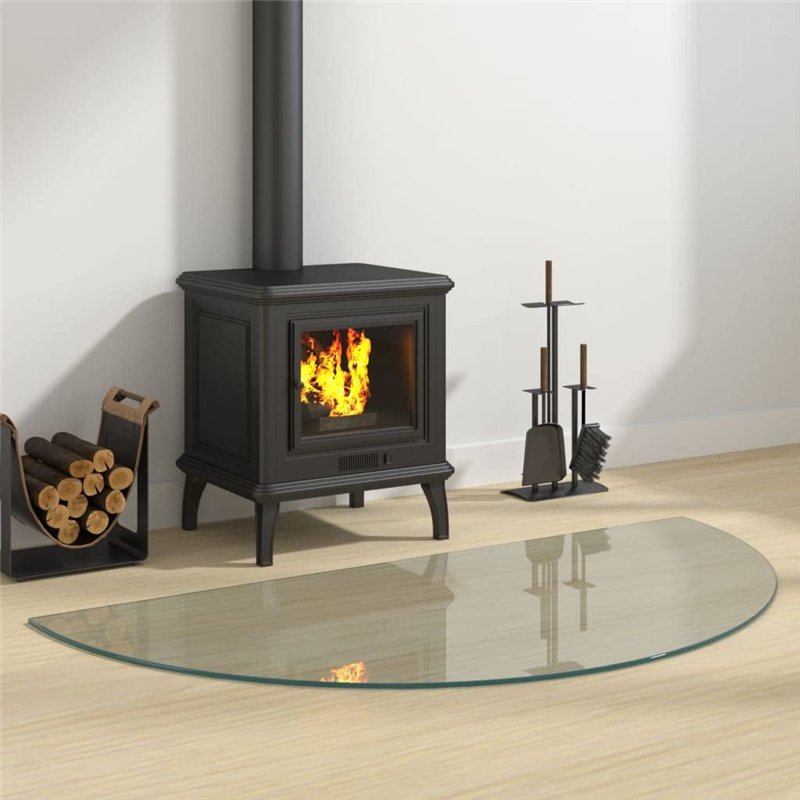 Image secondaire de vidaXL Plaque de Verre de Cheminée Demi-Rond Revêtement de Sol Plancher Plaque de Base de Foyer Protection Contre Etincelles 120