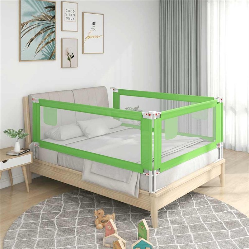 Image secondaire de vidaXL Barrière de lit pour enfants de 18 mois à 5 ans – Barrière en tissu verte 140 x 25 cm – Hauteur réglable, protection faci